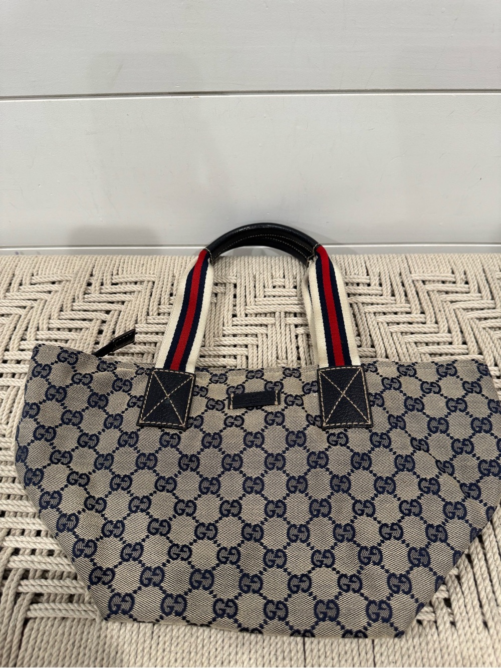 Gucci GG canvas navy web tote bag - Picture 2 of 12